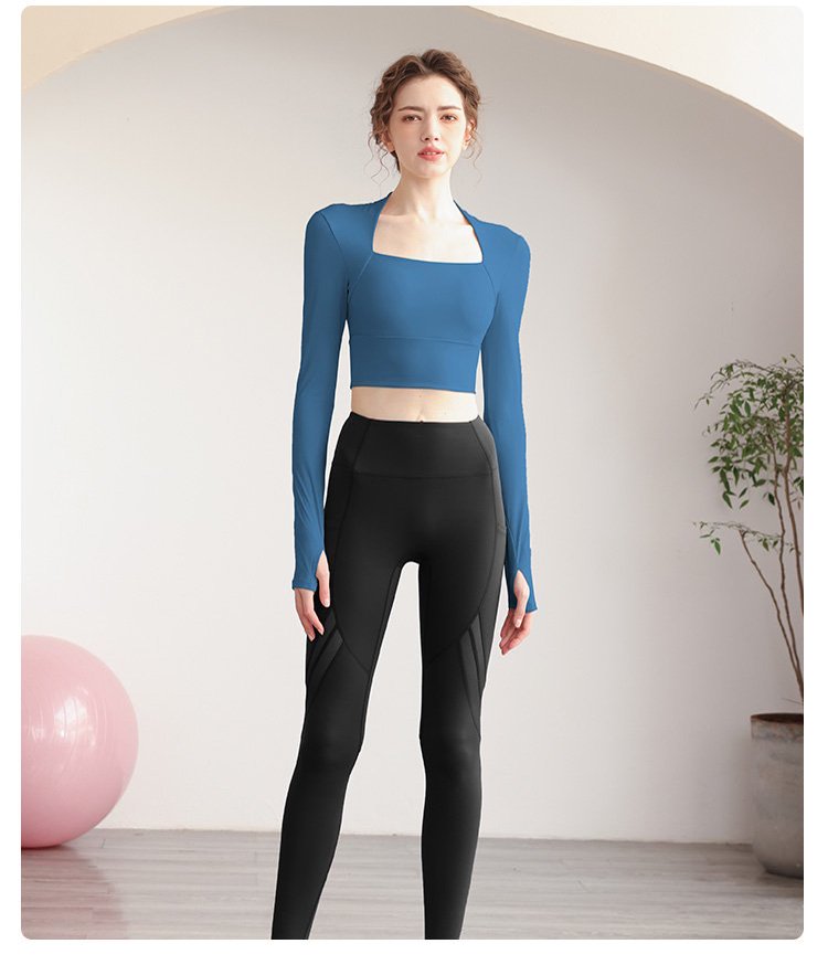 Medium Blue Long Sleeve Cropped Activewear Top