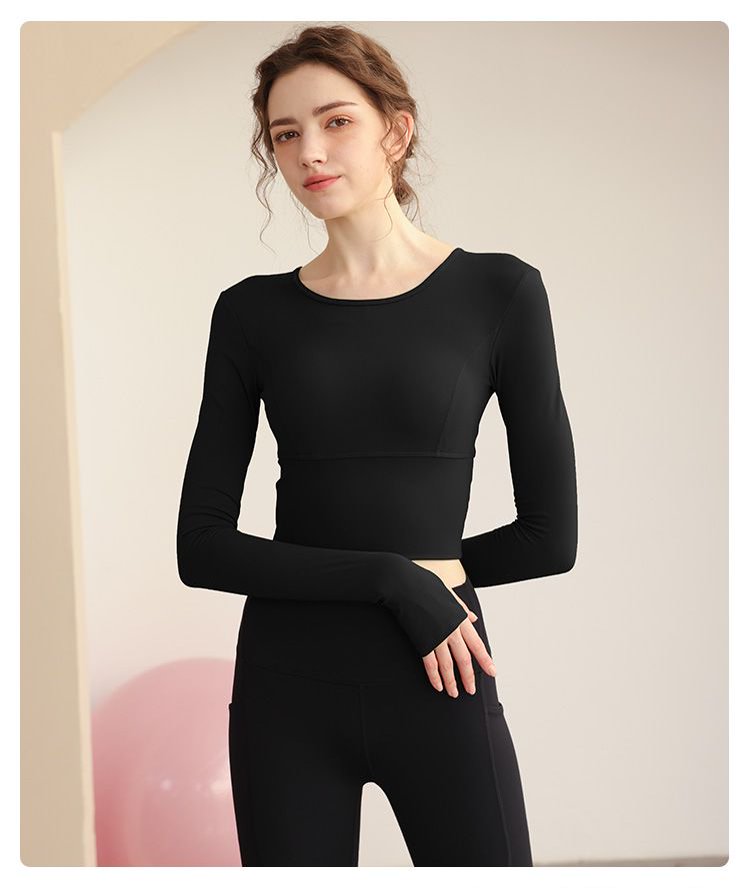Black Long Sleeve Crop Top Activewear