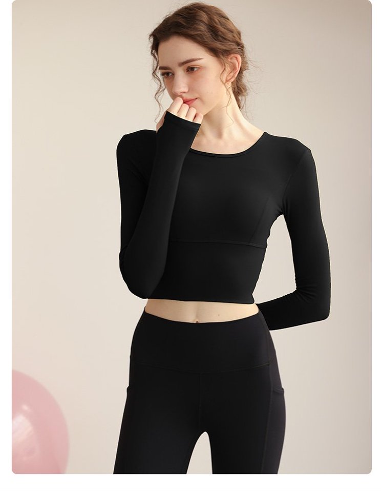 Black Long Sleeve Crop Top Activewear