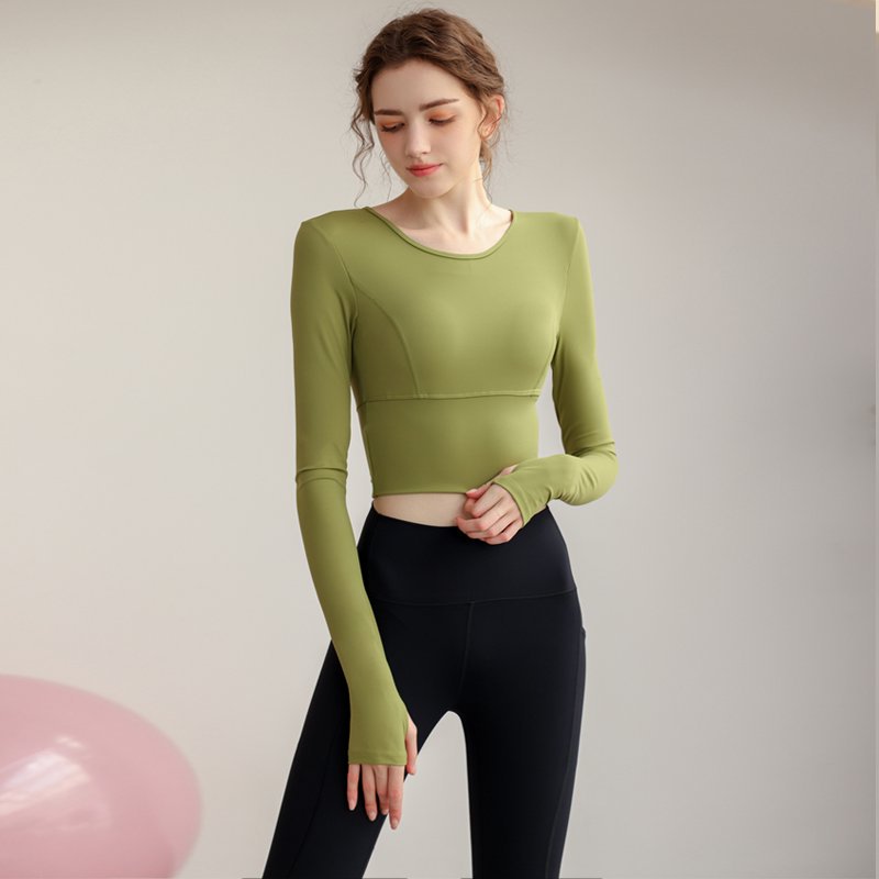 Green Long Sleeve Crop Top Activewear