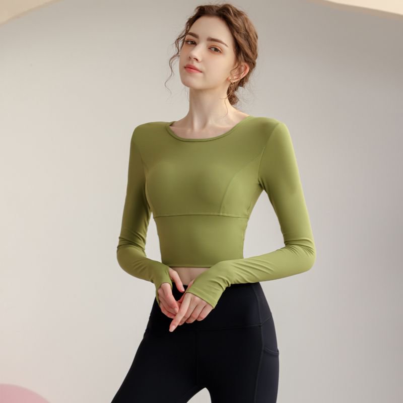 Green Long Sleeve Crop Top Activewear