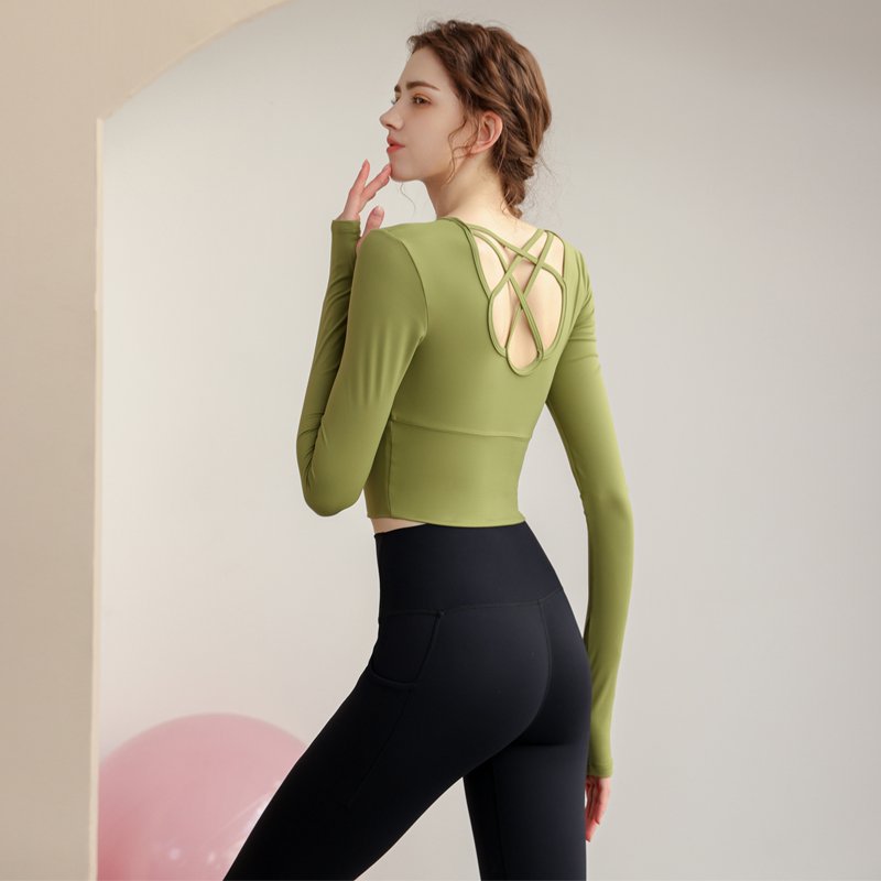 Green Long Sleeve Crop Top Activewear