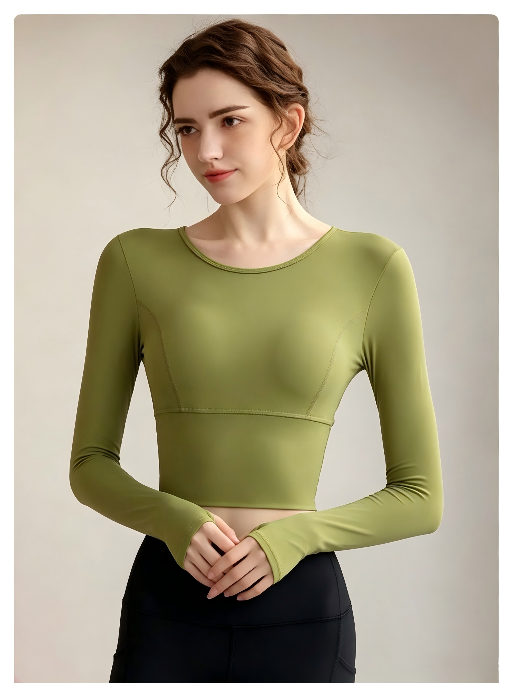 Green Long Sleeve Crop Top Activewear