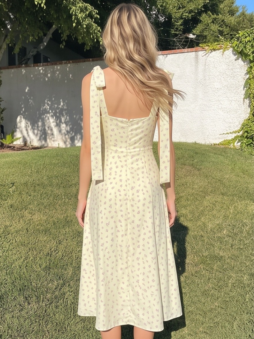 Yellow Floral Sleeveless Midi Dress