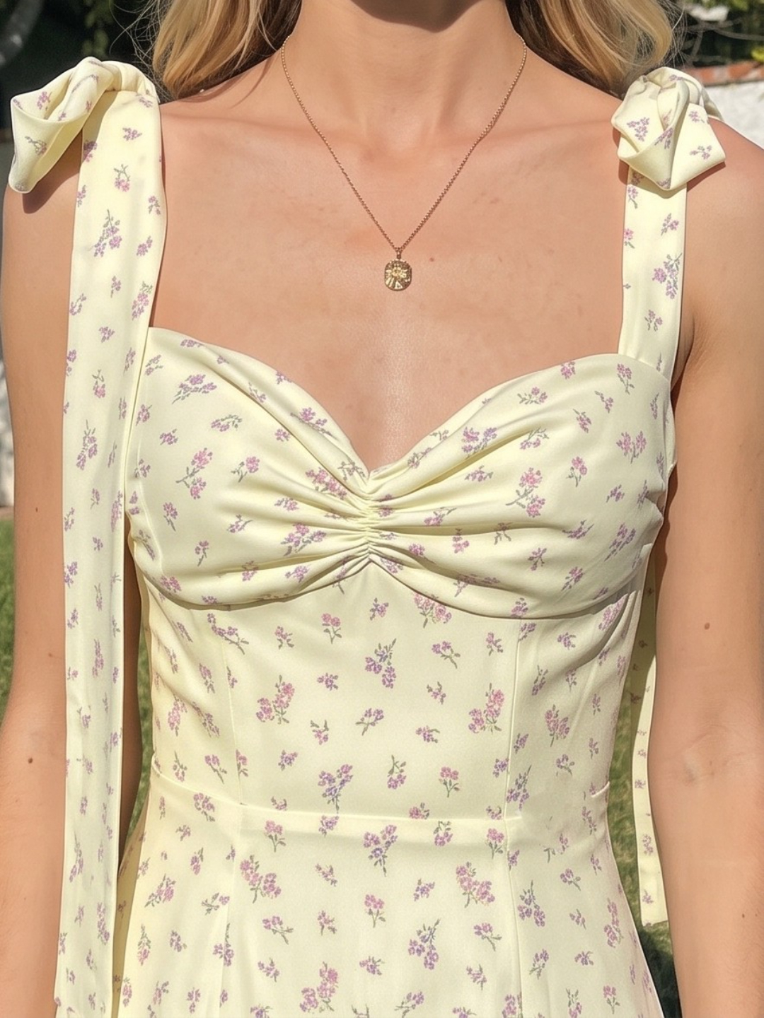 Yellow Floral Sleeveless Midi Dress