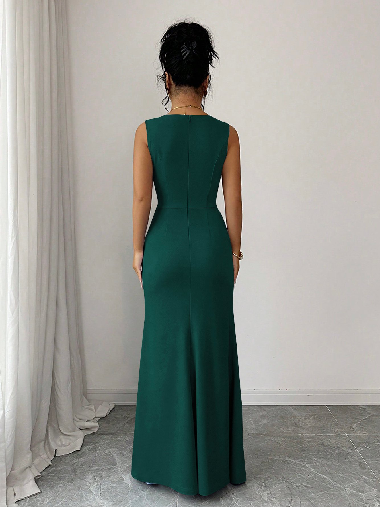 Green Sleeveless Embellished Maxi Dress with Slit