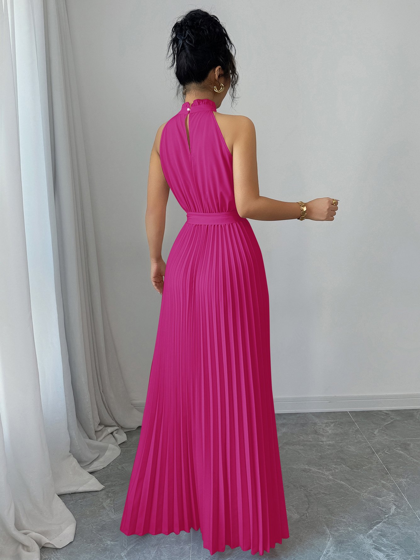 Pink Halter A-Line Maxi Dress