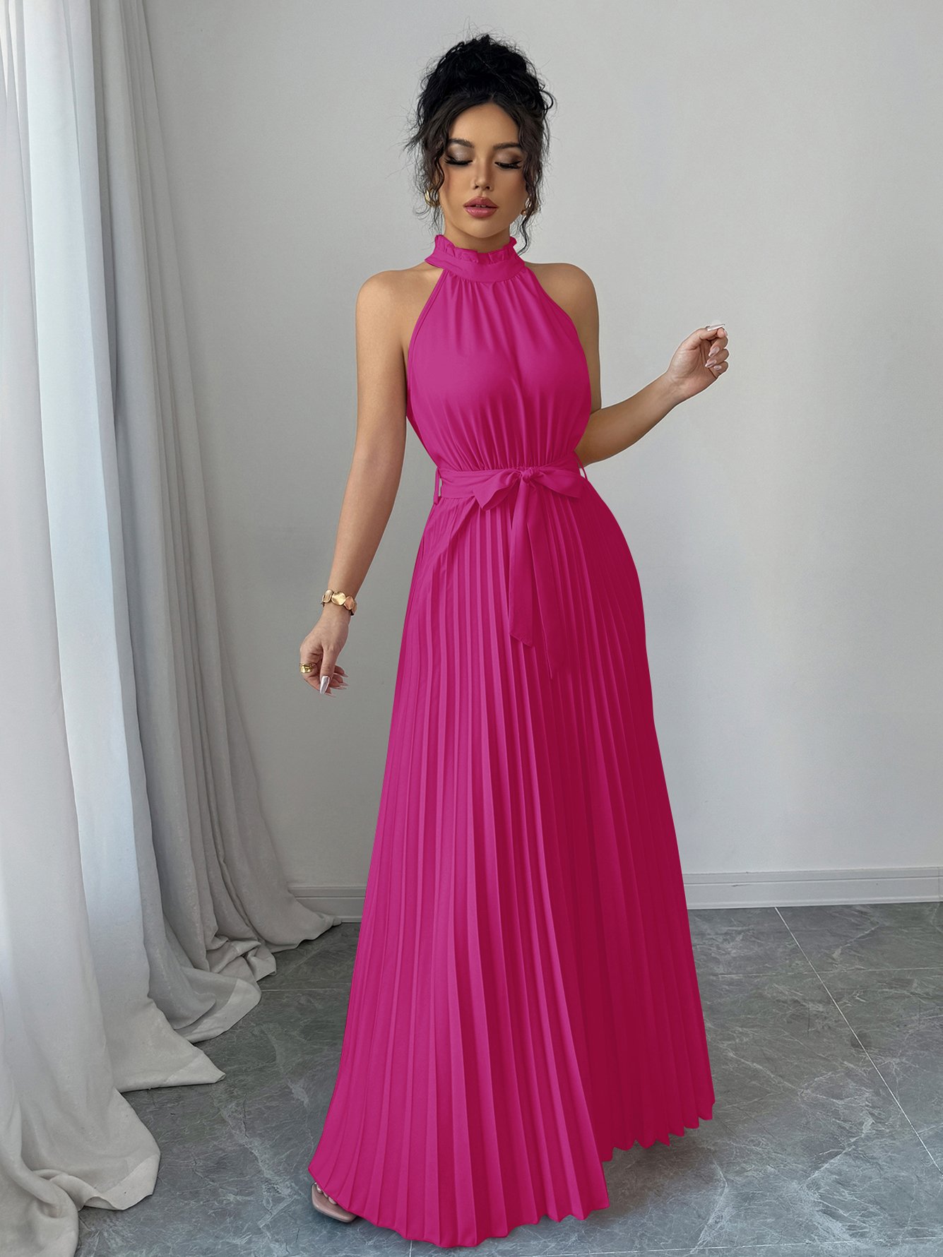Pink Halter A-Line Maxi Dress