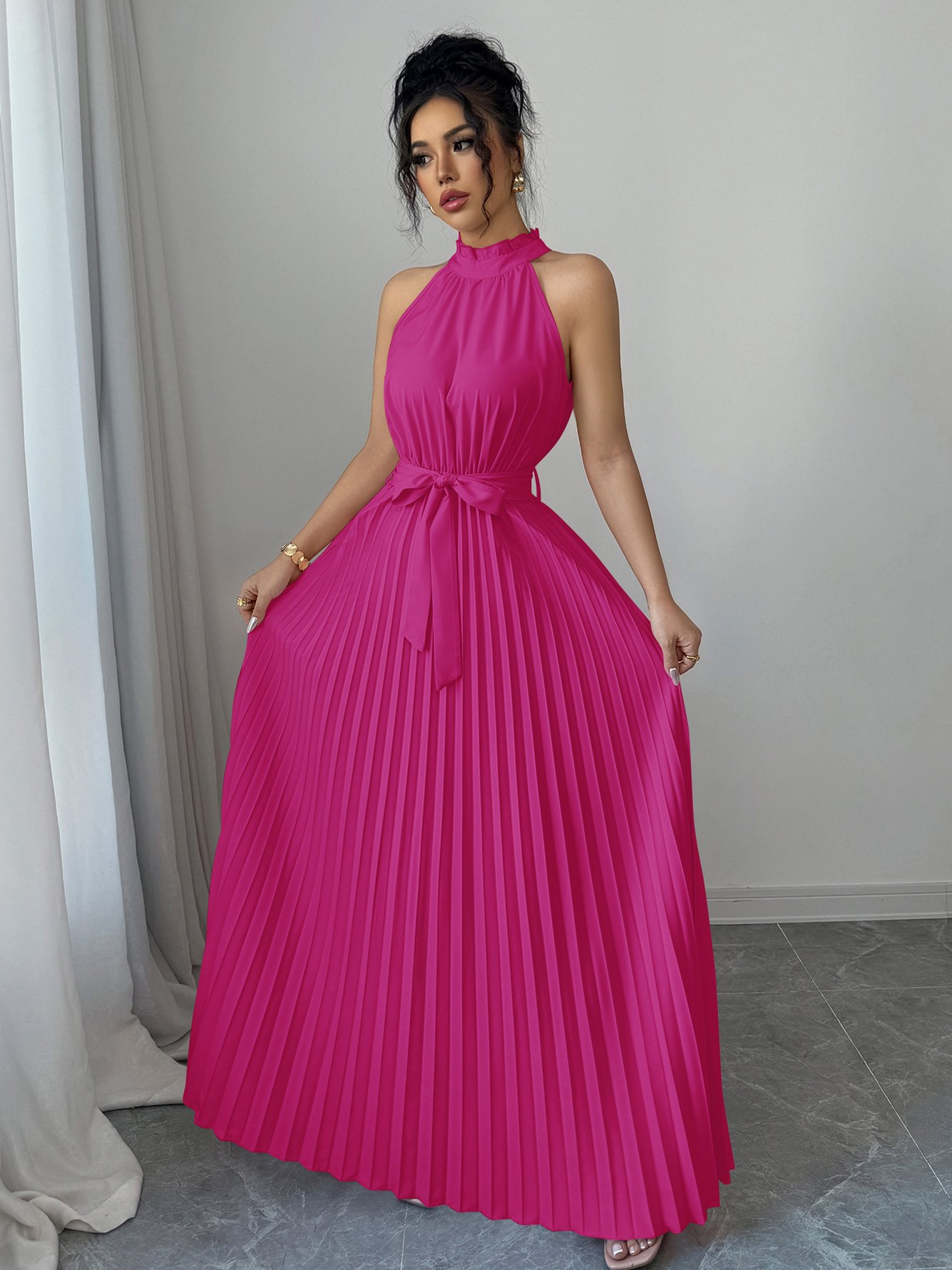 Pink Halter A-Line Maxi Dress