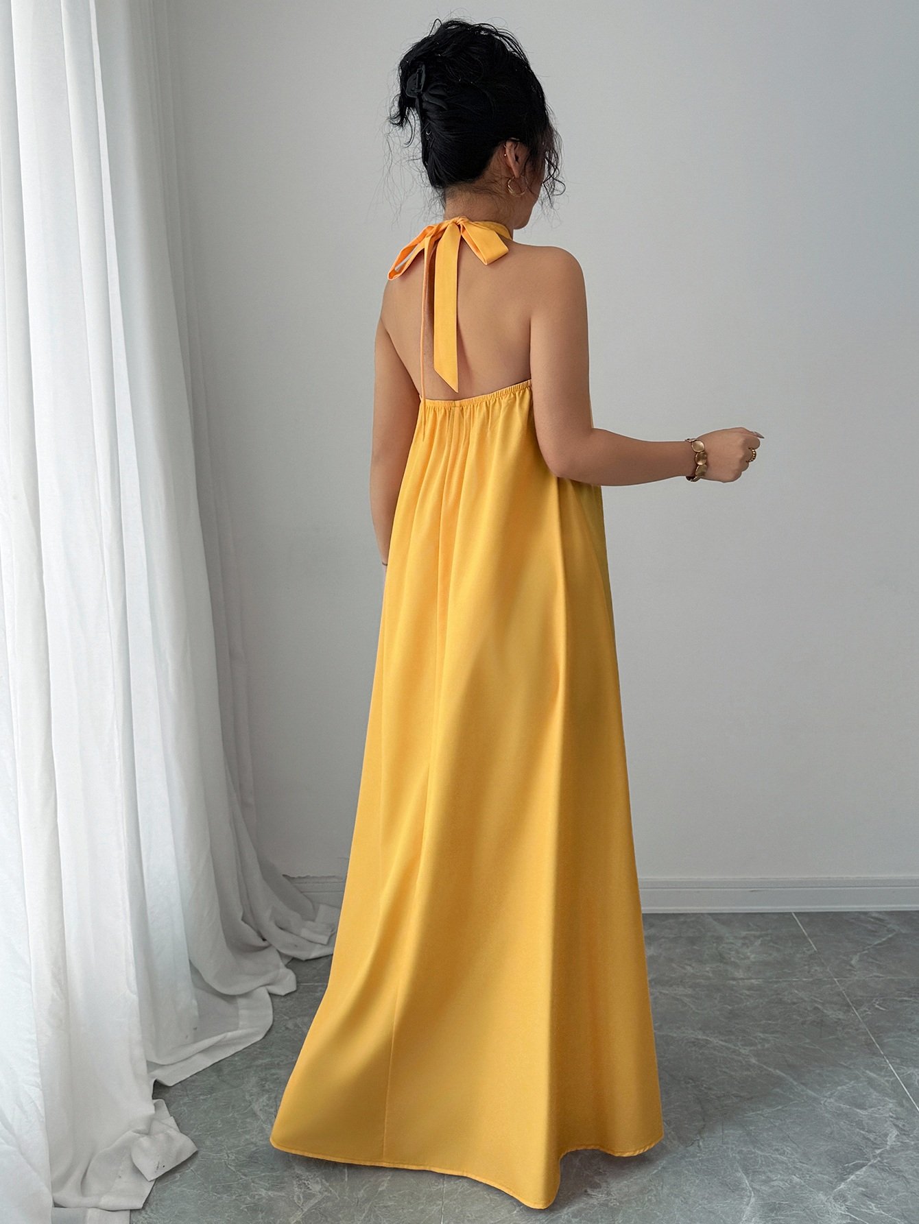 Yellow Halter Neck Floral Maxi Dress
