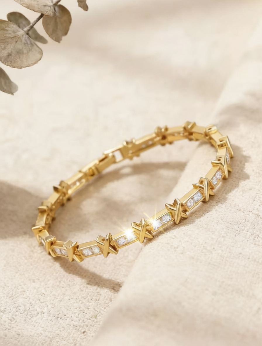 Gold Cubic Zirconia Cross Bracelet