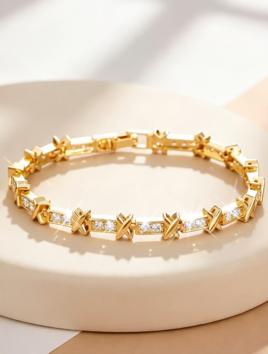 Gold Cubic Zirconia Cross Bracelet