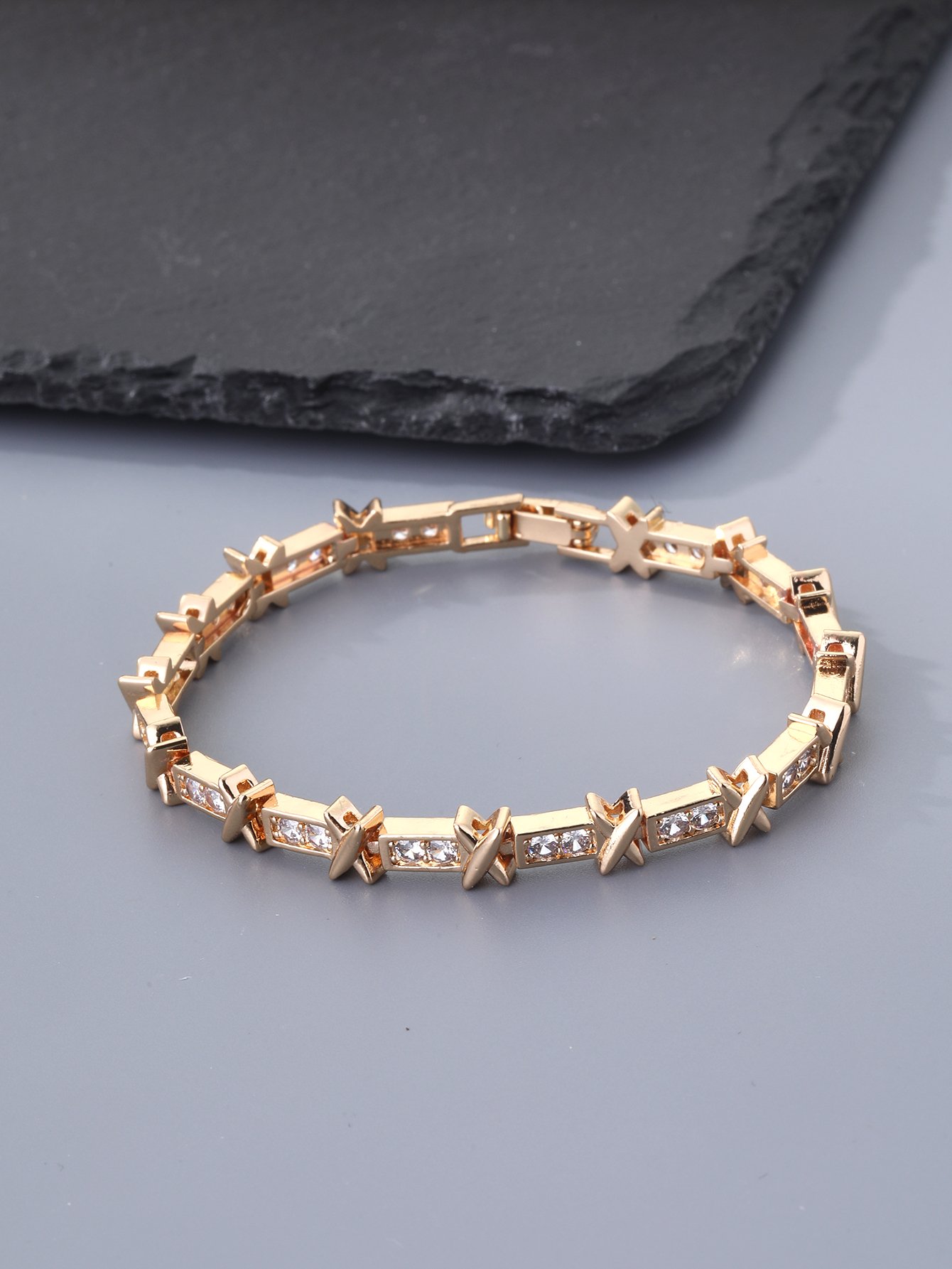 Gold Cubic Zirconia Cross Bracelet