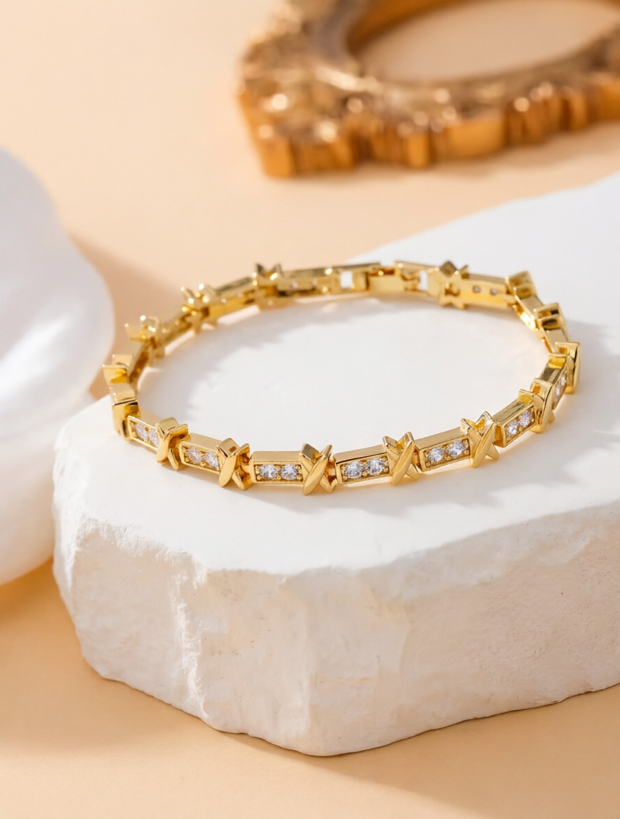 Gold Cubic Zirconia Cross Bracelet