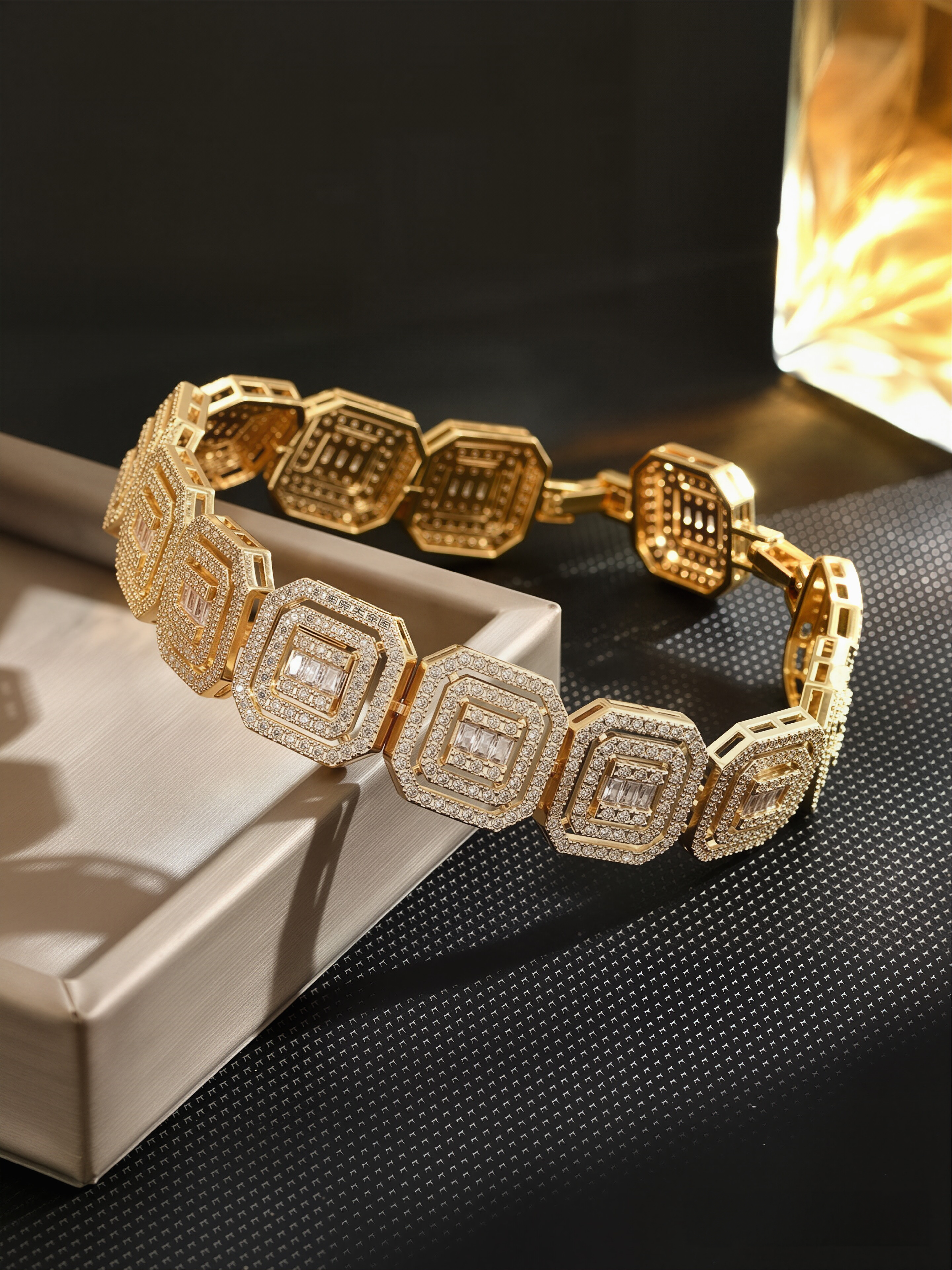 Gold Cubic Zirconia Square Bracelet