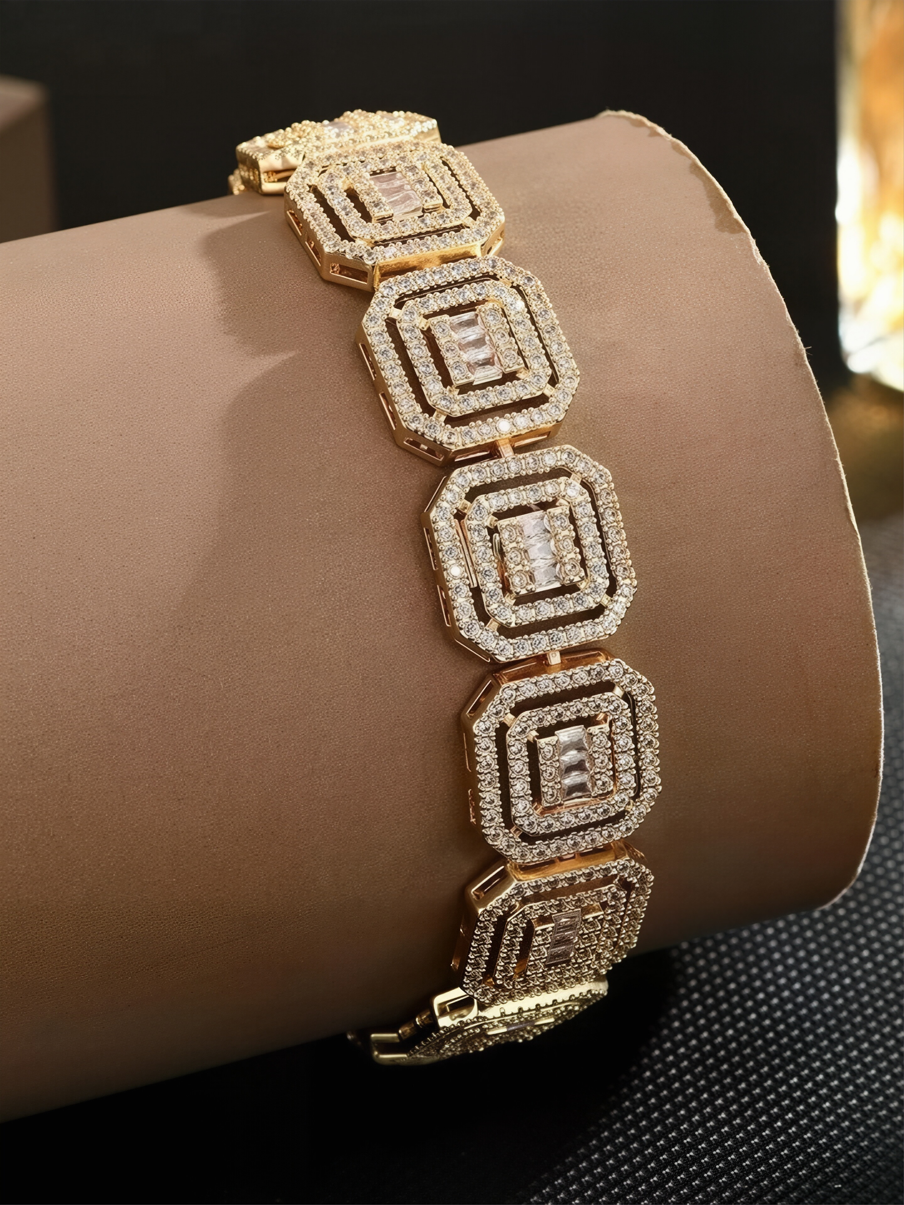 Gold Cubic Zirconia Square Bracelet