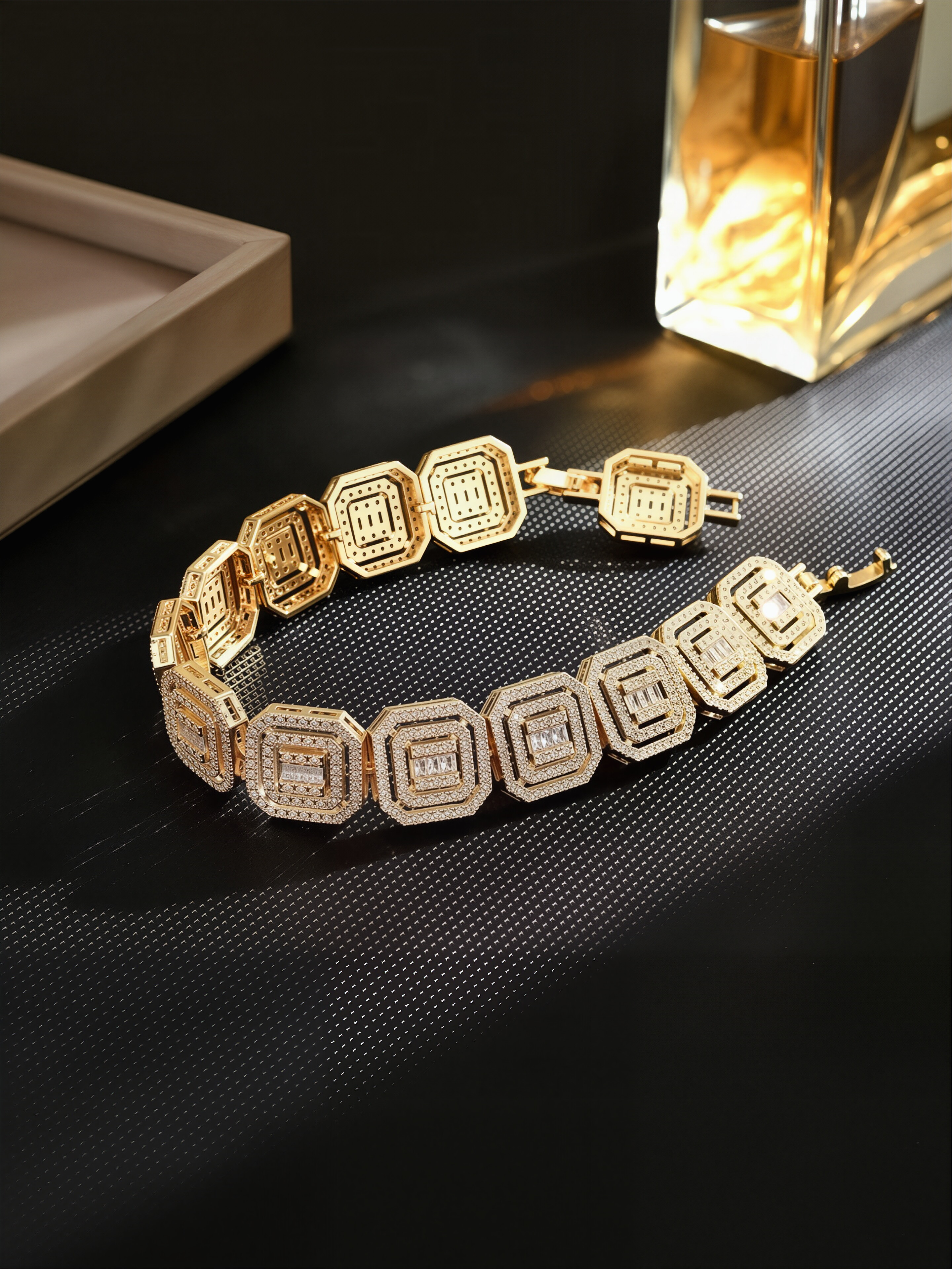 Gold Cubic Zirconia Square Bracelet
