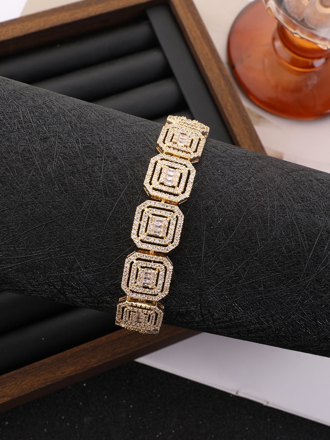 Gold Cubic Zirconia Square Bracelet