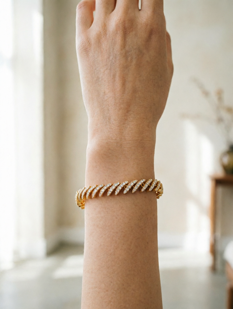Gold Cubic Zirconia Moon-Shaped Bracelet