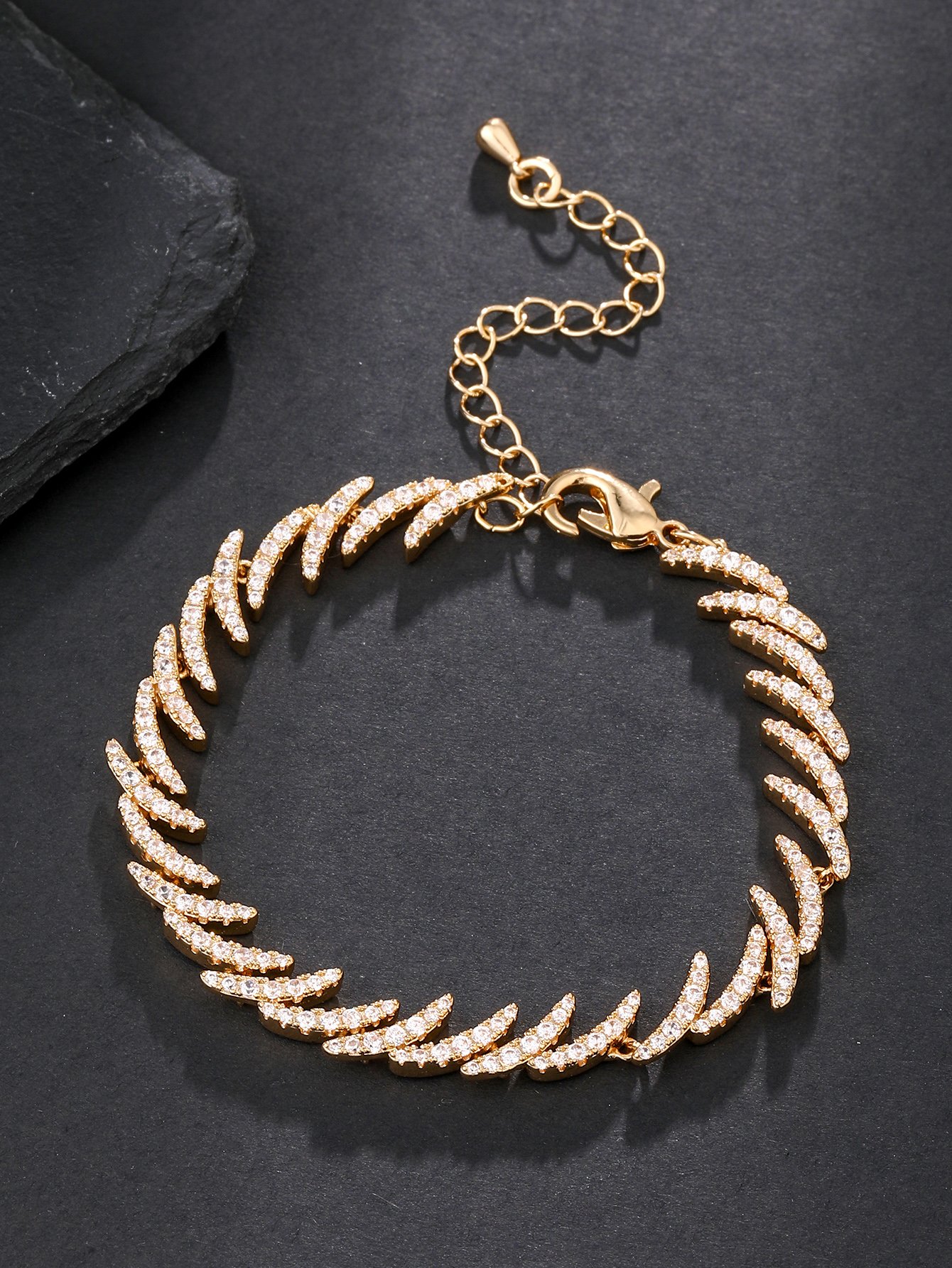 Gold Cubic Zirconia Moon-Shaped Bracelet