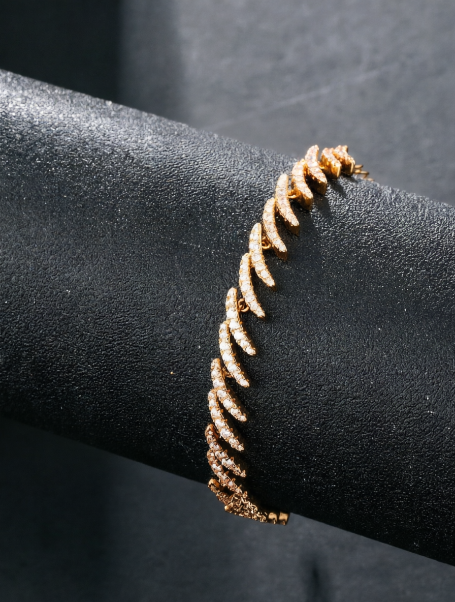 Gold Cubic Zirconia Moon-Shaped Bracelet