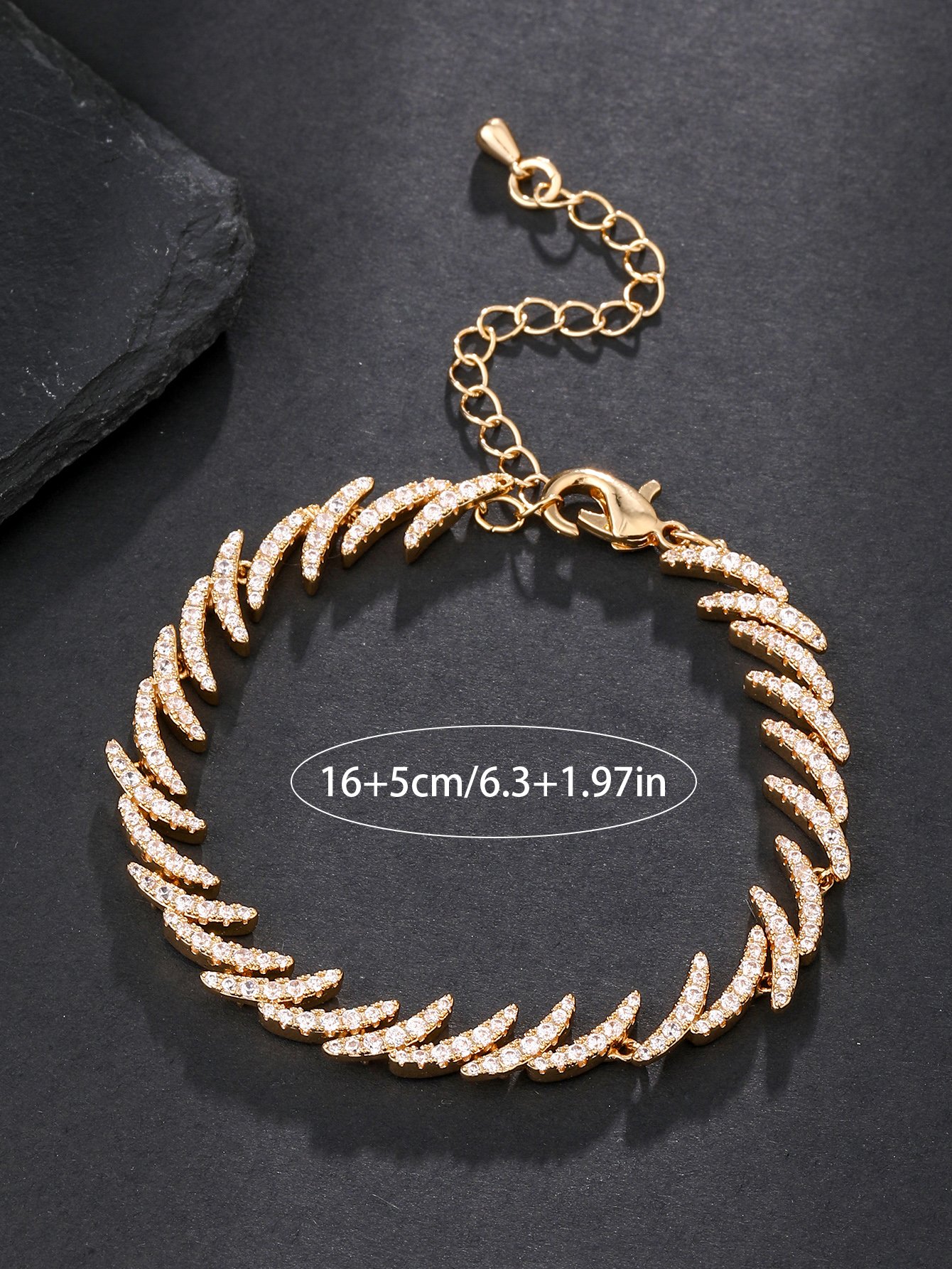 Gold Cubic Zirconia Moon-Shaped Bracelet