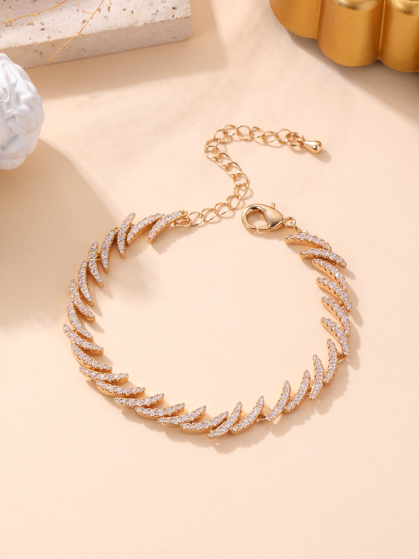Gold Cubic Zirconia Moon-Shaped Bracelet