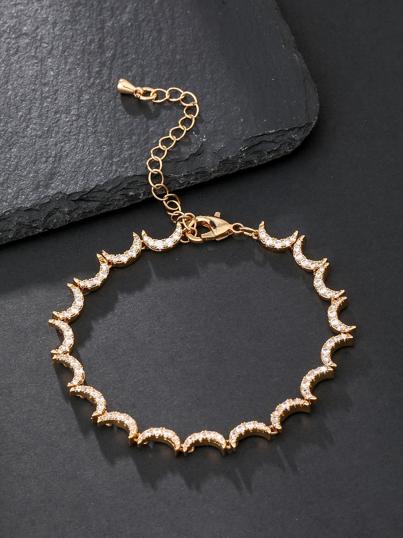 Gold Cubic Zirconia Moon-Shaped Bracelet