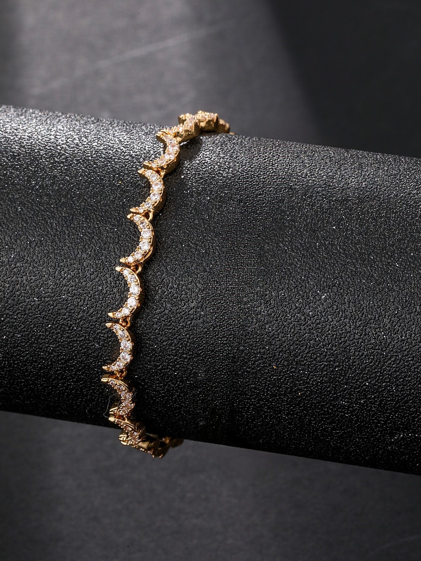 Gold Cubic Zirconia Moon-Shaped Bracelet