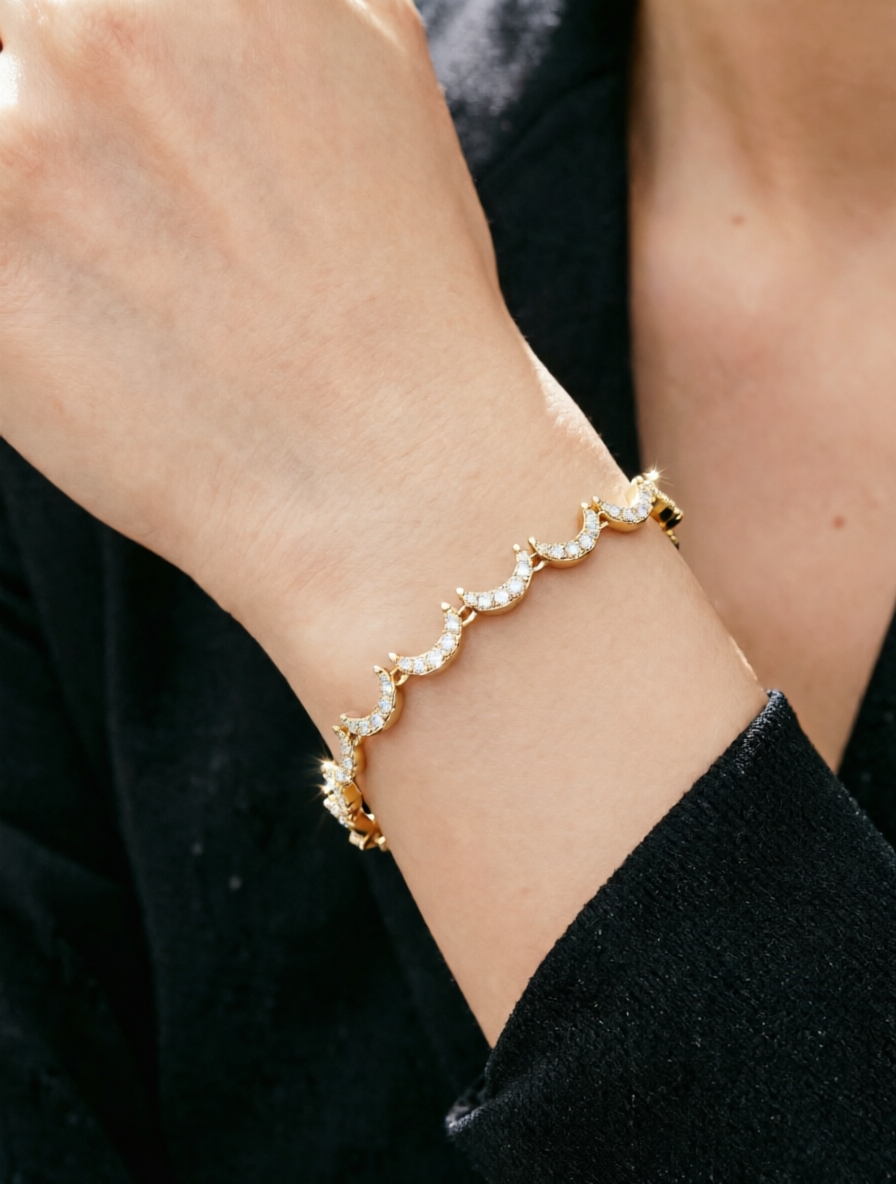 Gold Cubic Zirconia Moon-Shaped Bracelet