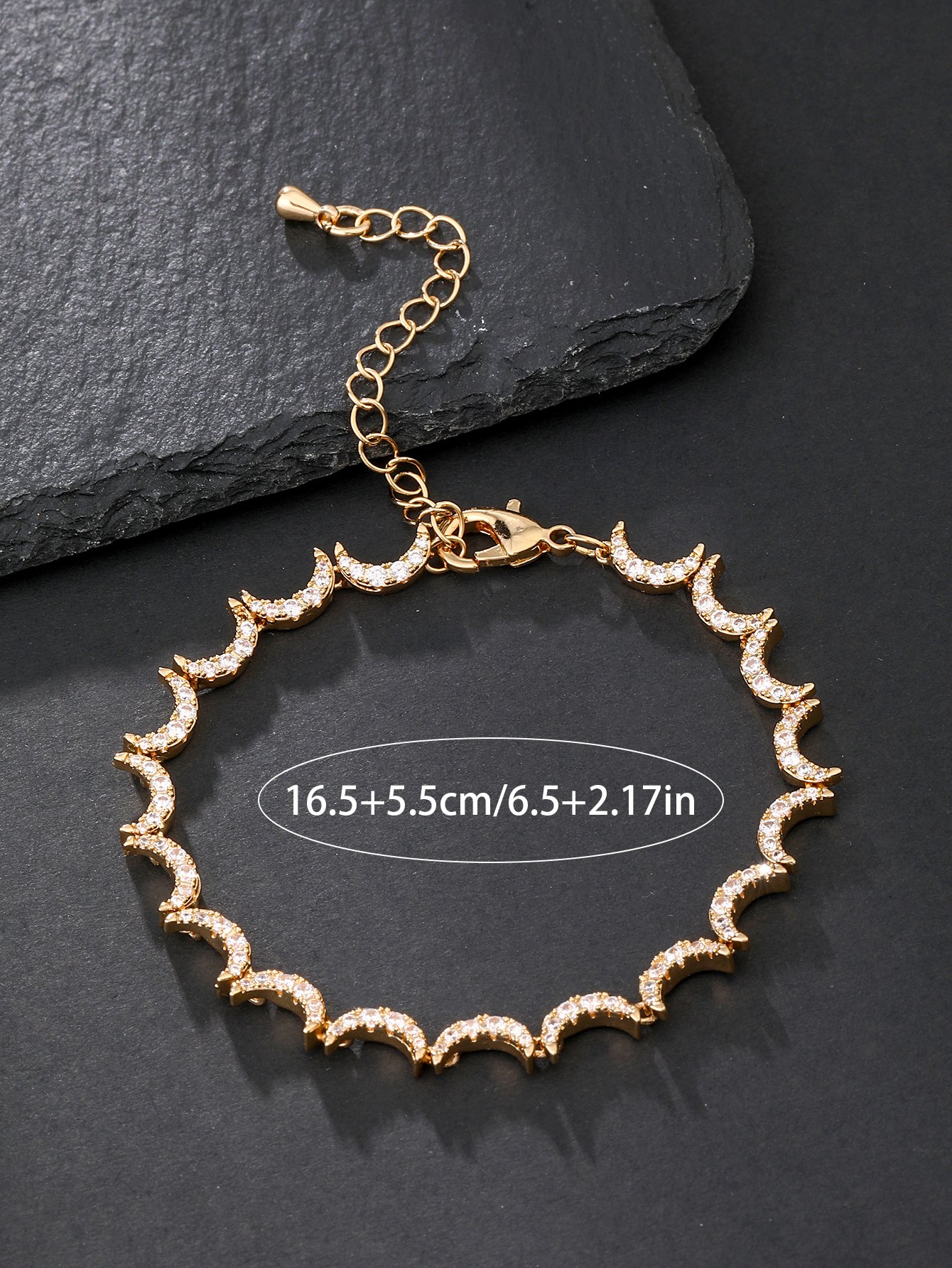 Gold Cubic Zirconia Moon-Shaped Bracelet