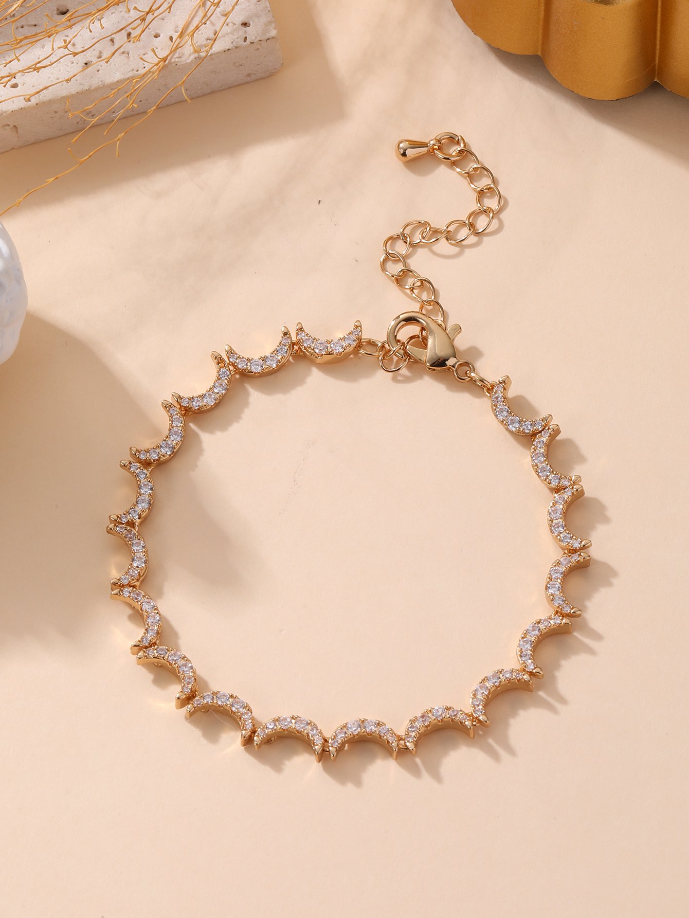 Gold Cubic Zirconia Moon-Shaped Bracelet