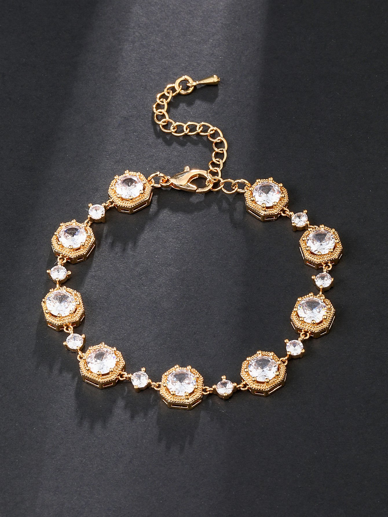 Gold Cubic Zirconia Hexagonal Bracelet