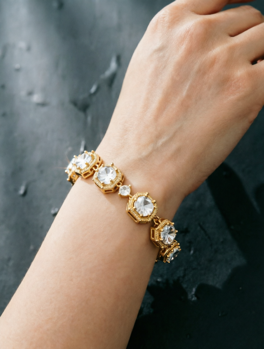 Gold Cubic Zirconia Hexagonal Bracelet