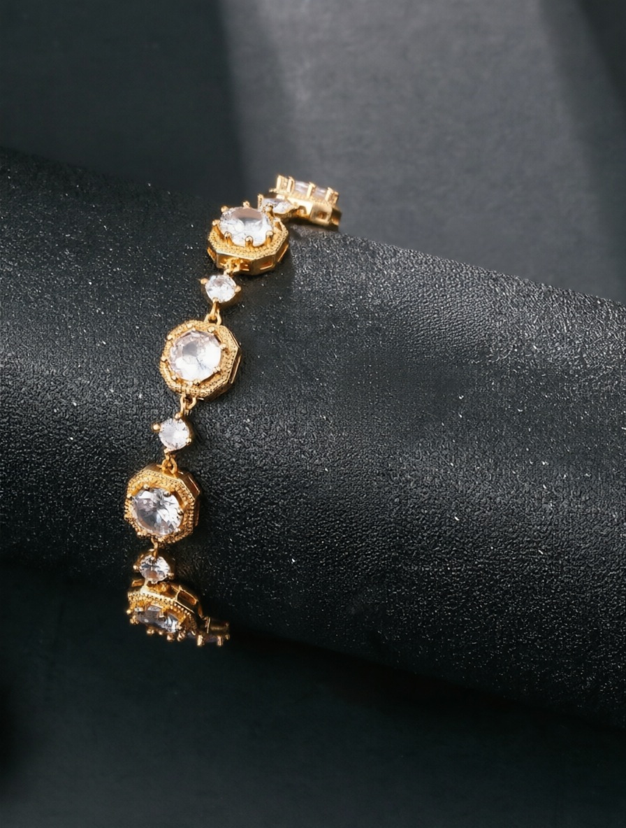 Gold Cubic Zirconia Hexagonal Bracelet