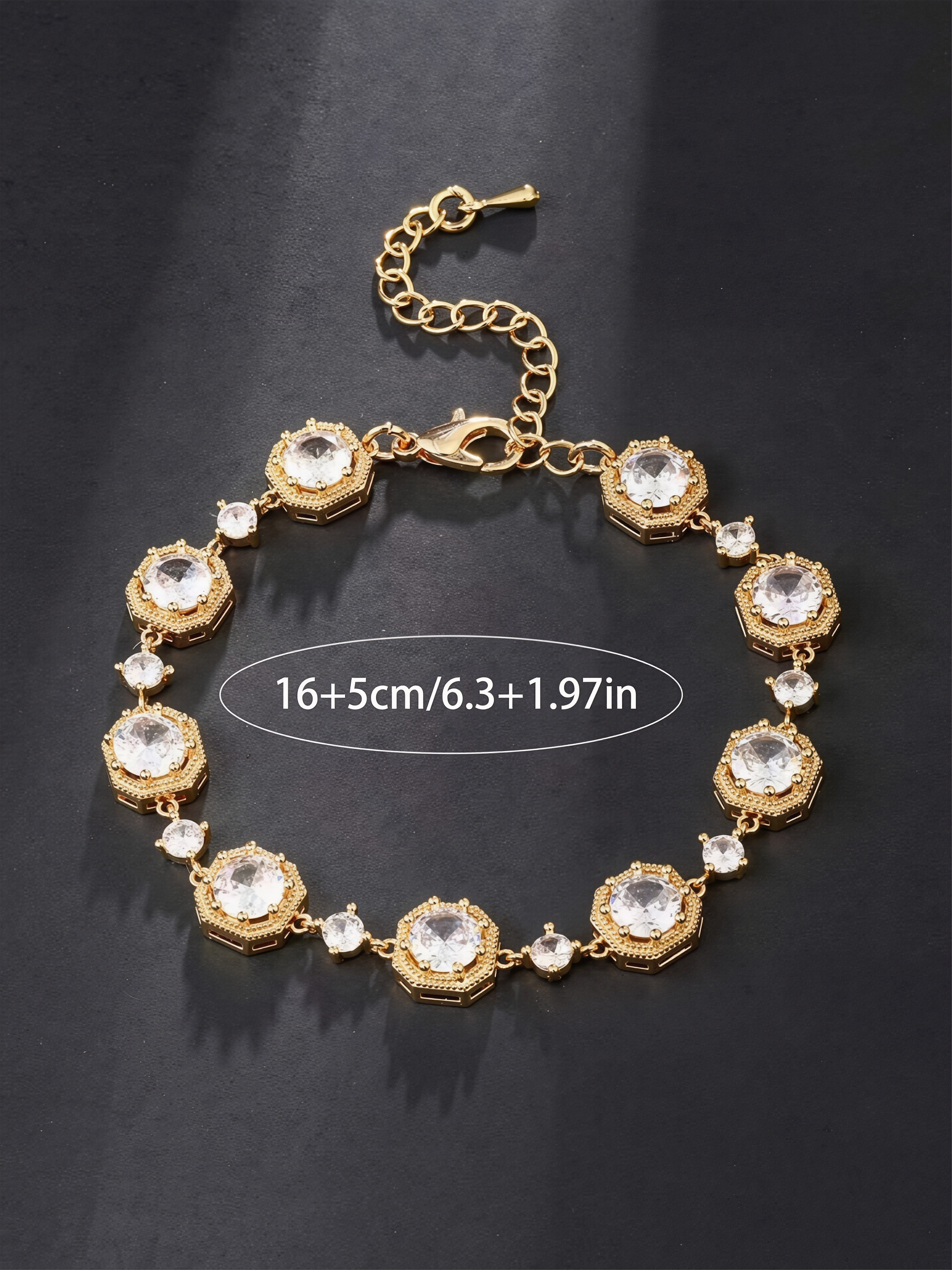 Gold Cubic Zirconia Hexagonal Bracelet