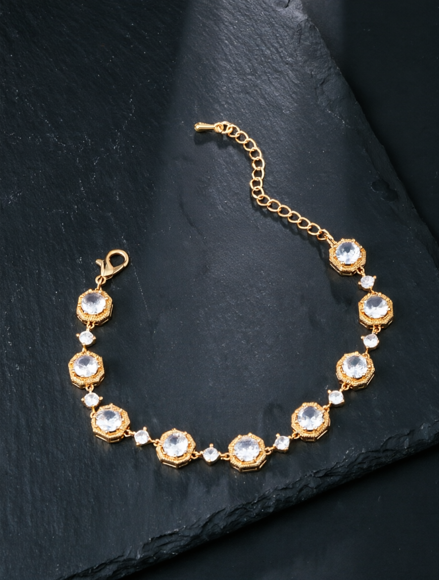 Gold Cubic Zirconia Hexagonal Bracelet