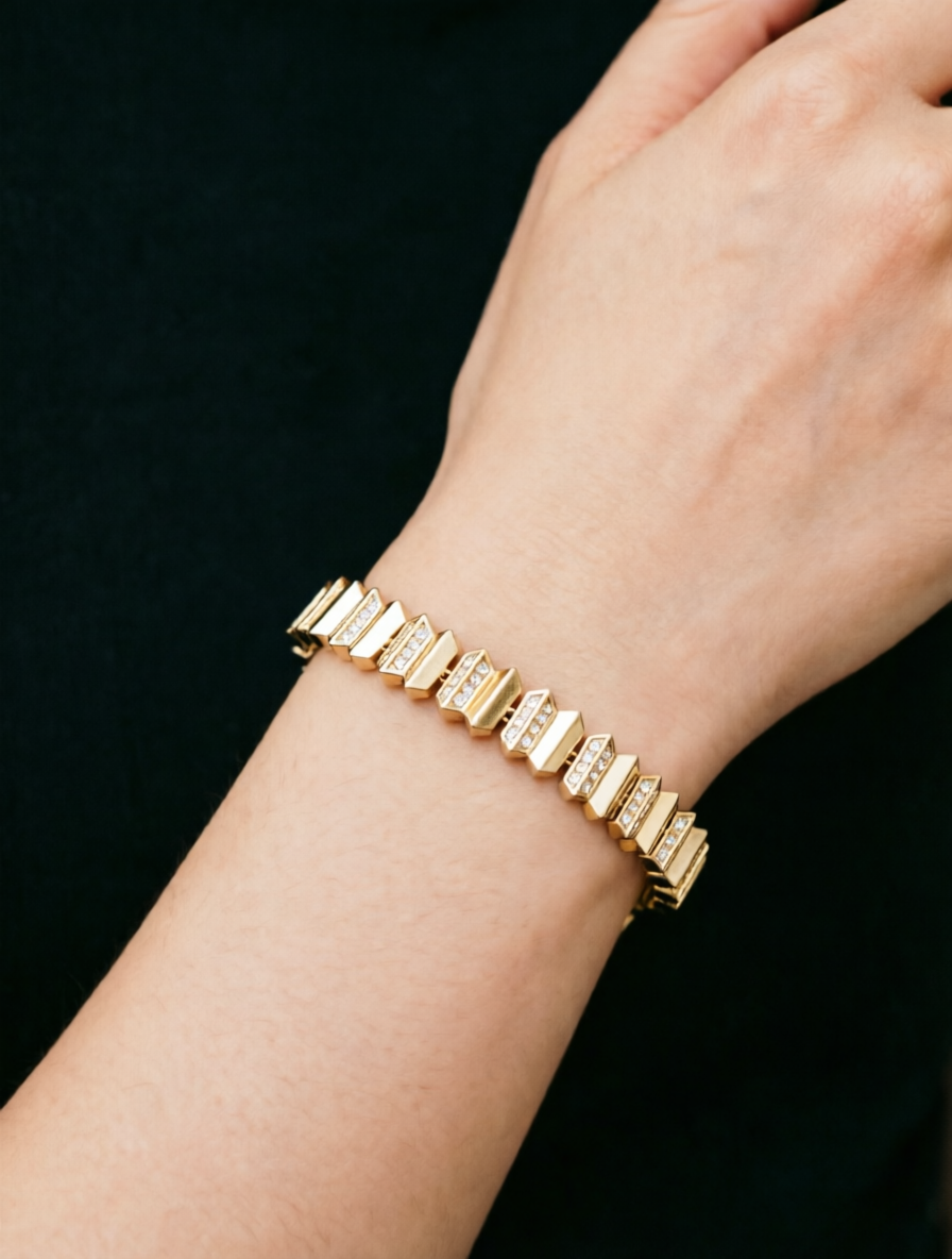 Gold Cubic Zirconia Honeycomb Bracelet