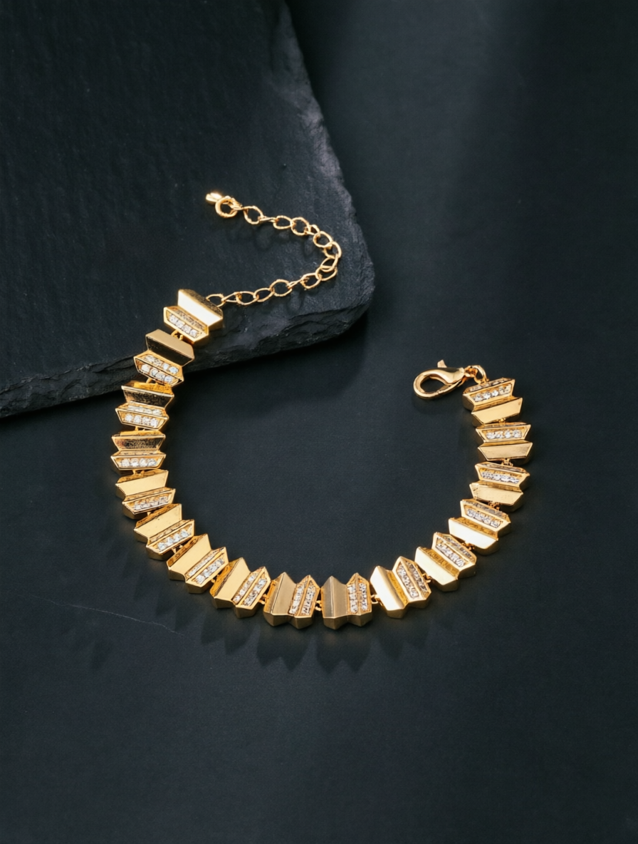 Gold Cubic Zirconia Honeycomb Bracelet
