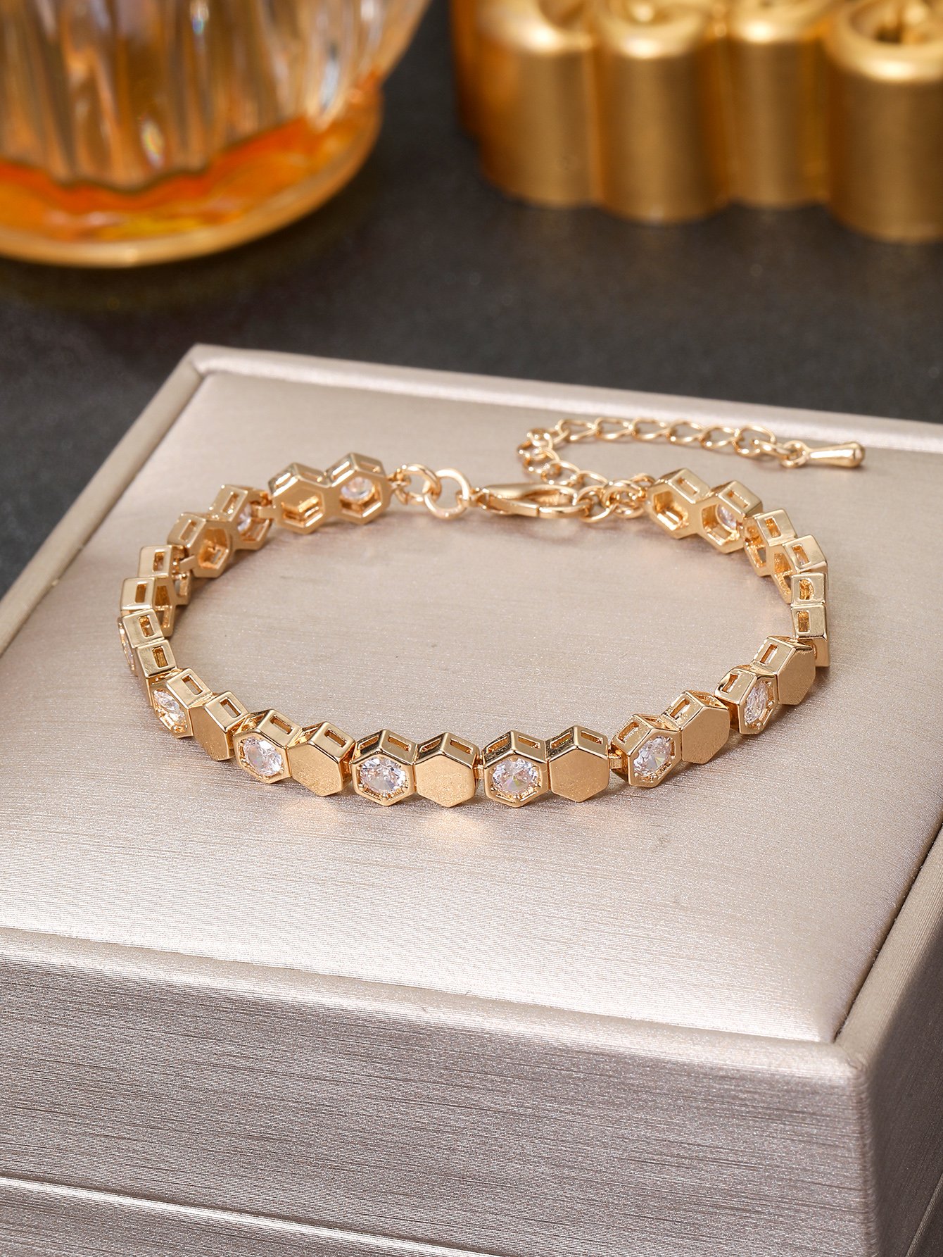 Gold Cubic Zirconia Honeycomb Bracelet