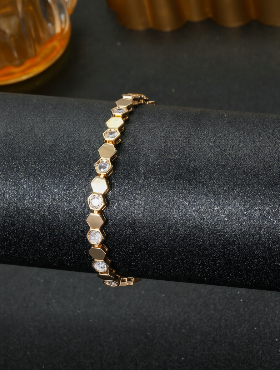 Gold Cubic Zirconia Honeycomb Bracelet