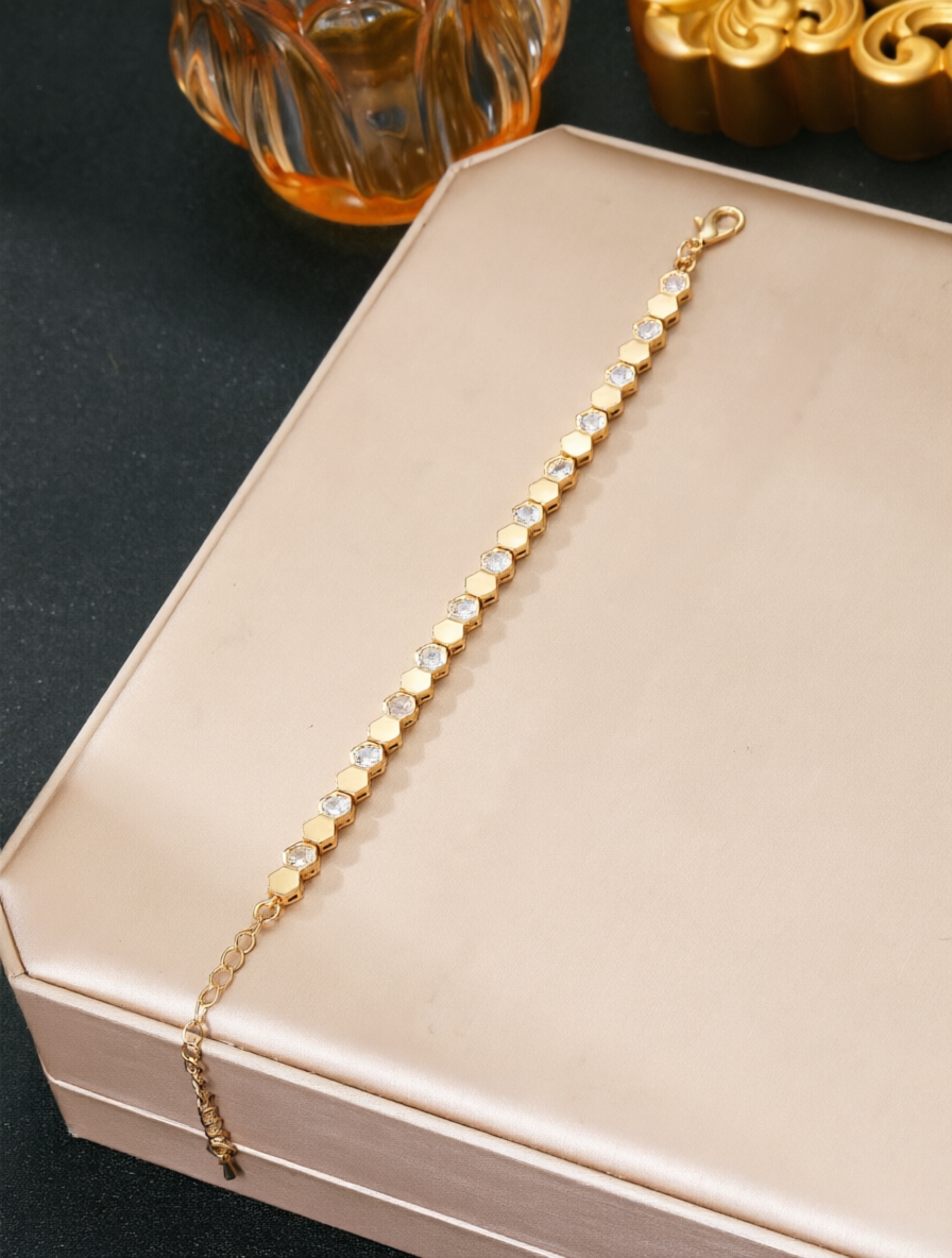Gold Cubic Zirconia Honeycomb Bracelet