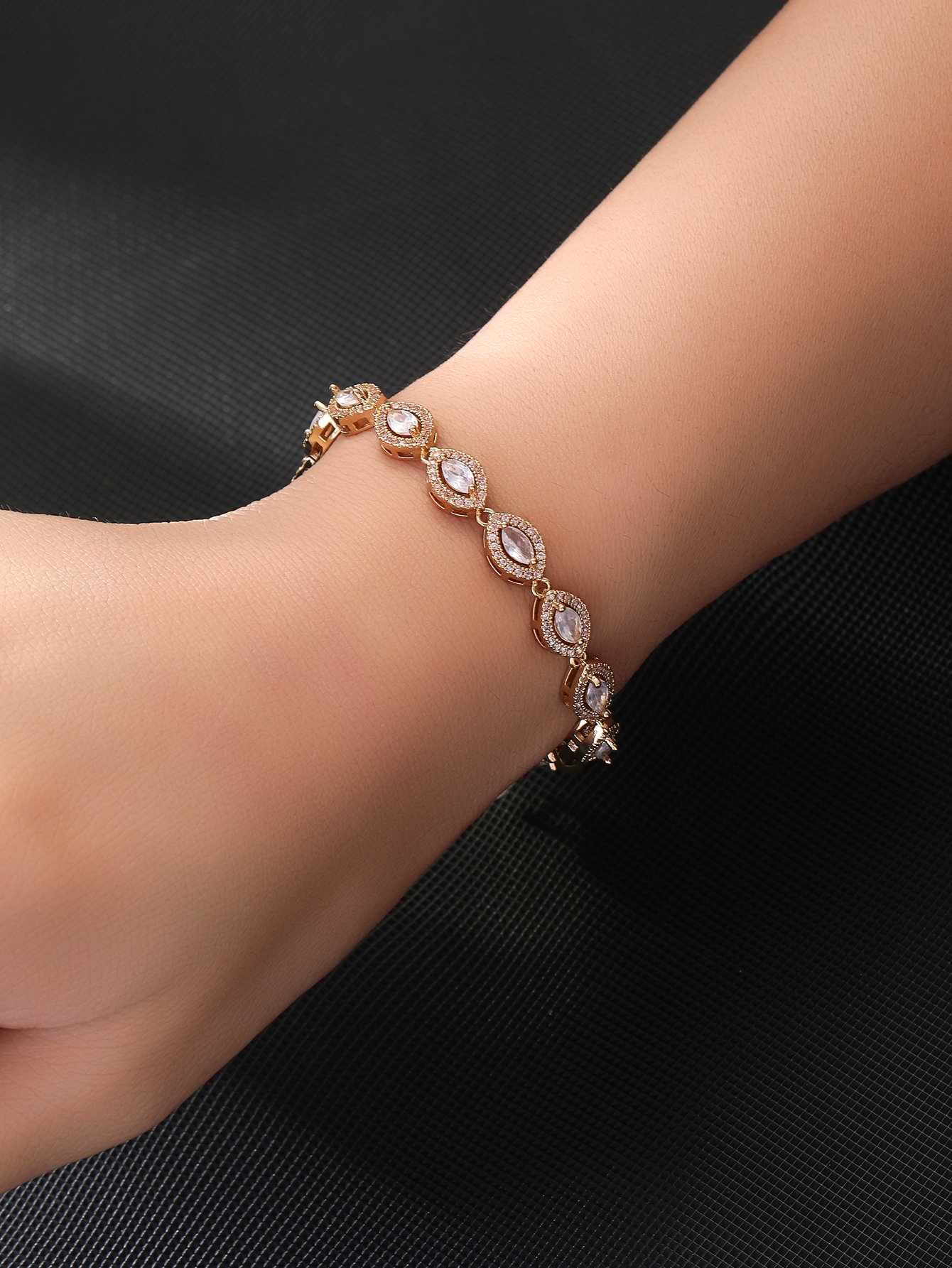 Gold Cubic Zirconia Beaded Bracelet