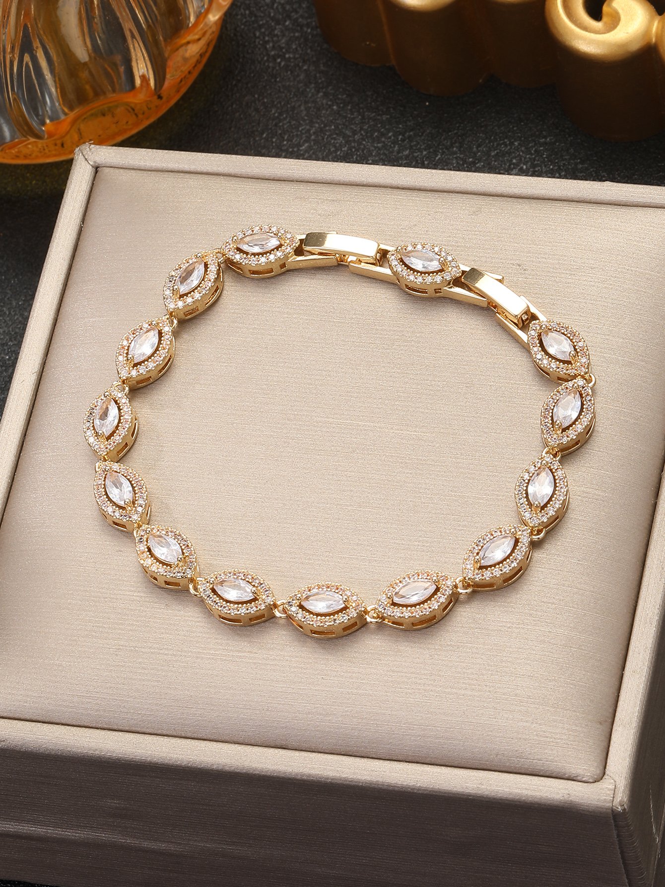 Gold Cubic Zirconia Beaded Bracelet