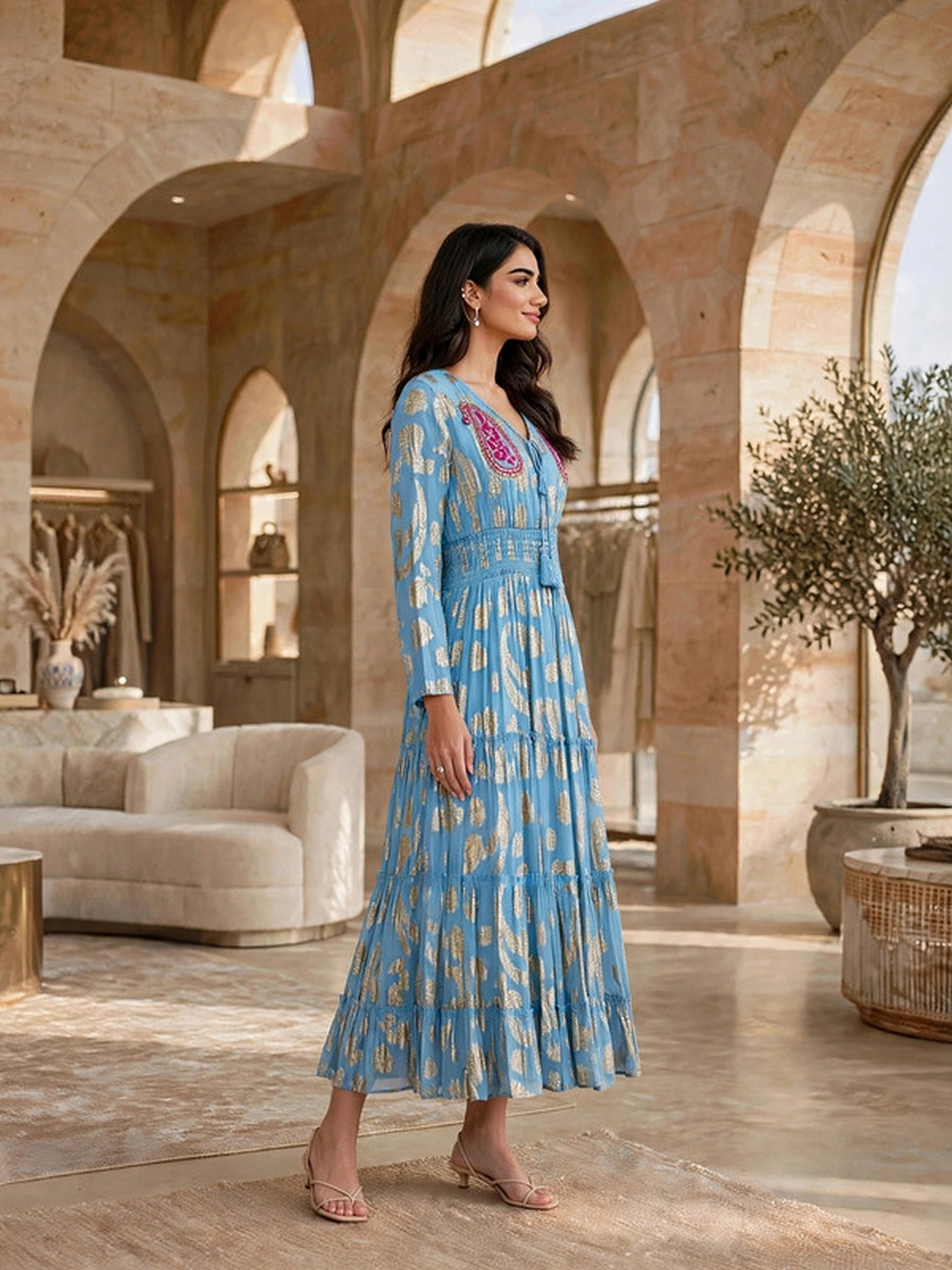 Blue Boho Grace Tiered Maxi Dress