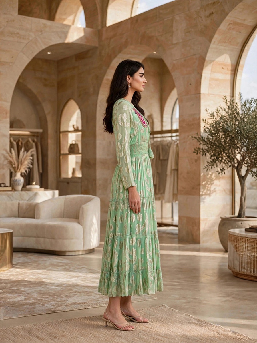 Green Boho Grace Tiered Maxi Dress