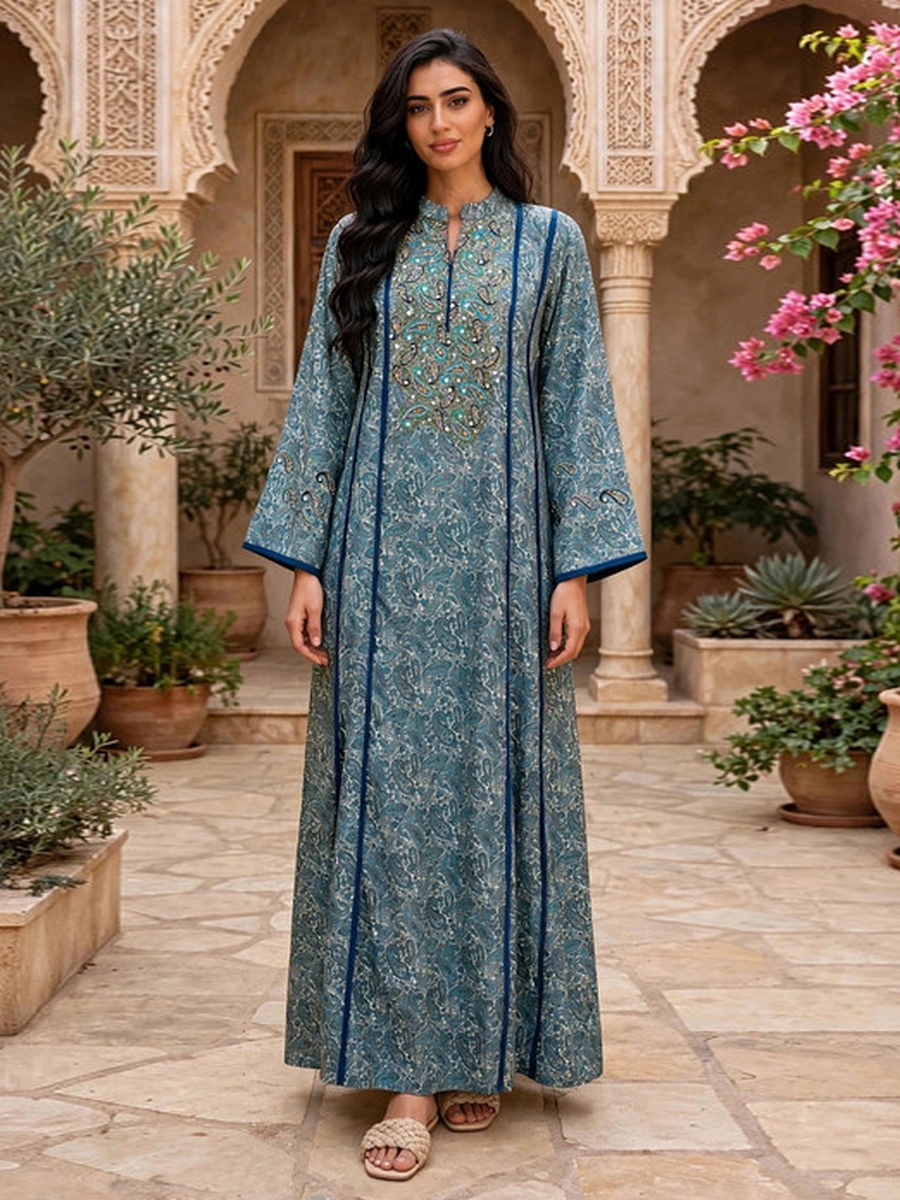 Blue Paisley Print Jalabiya