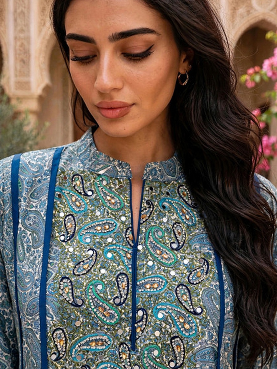 Blue Paisley Print Jalabiya