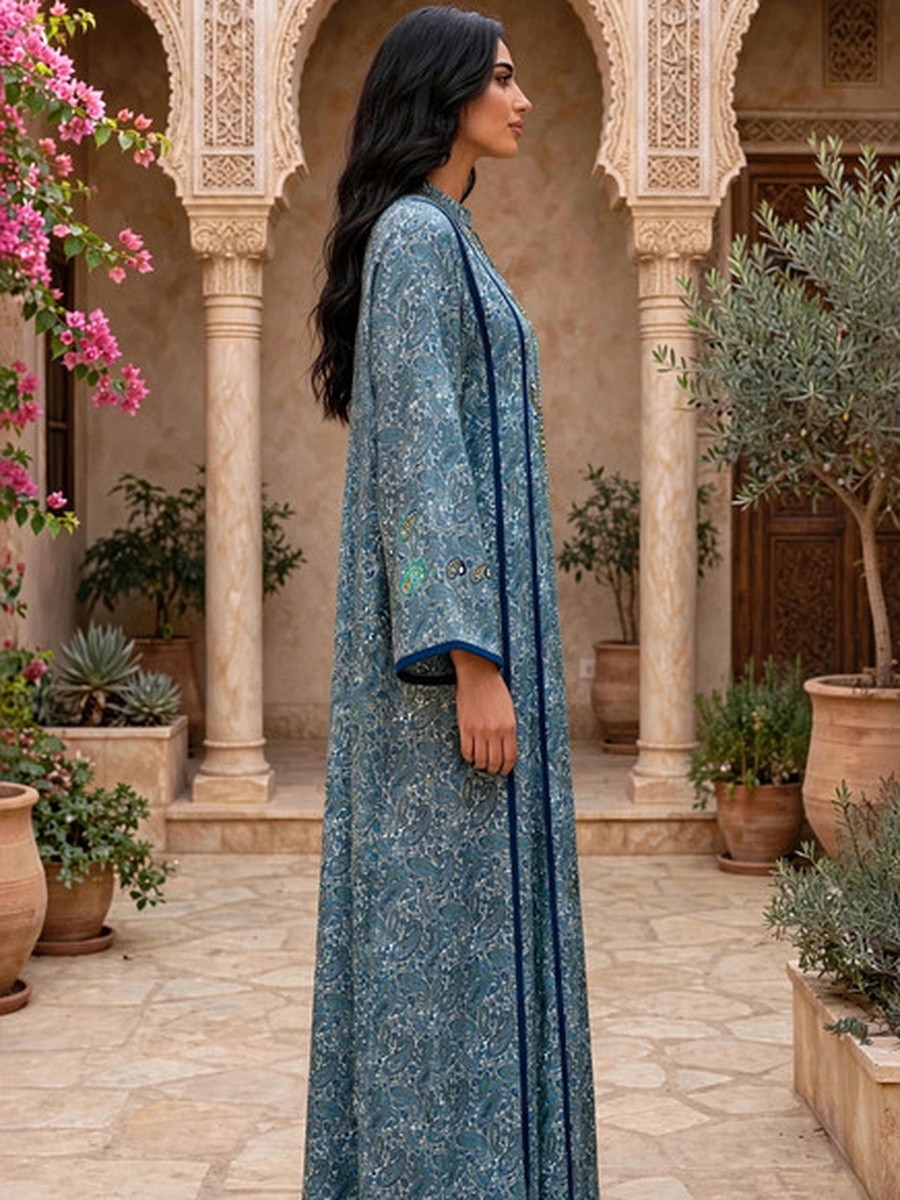 Blue Paisley Print Jalabiya