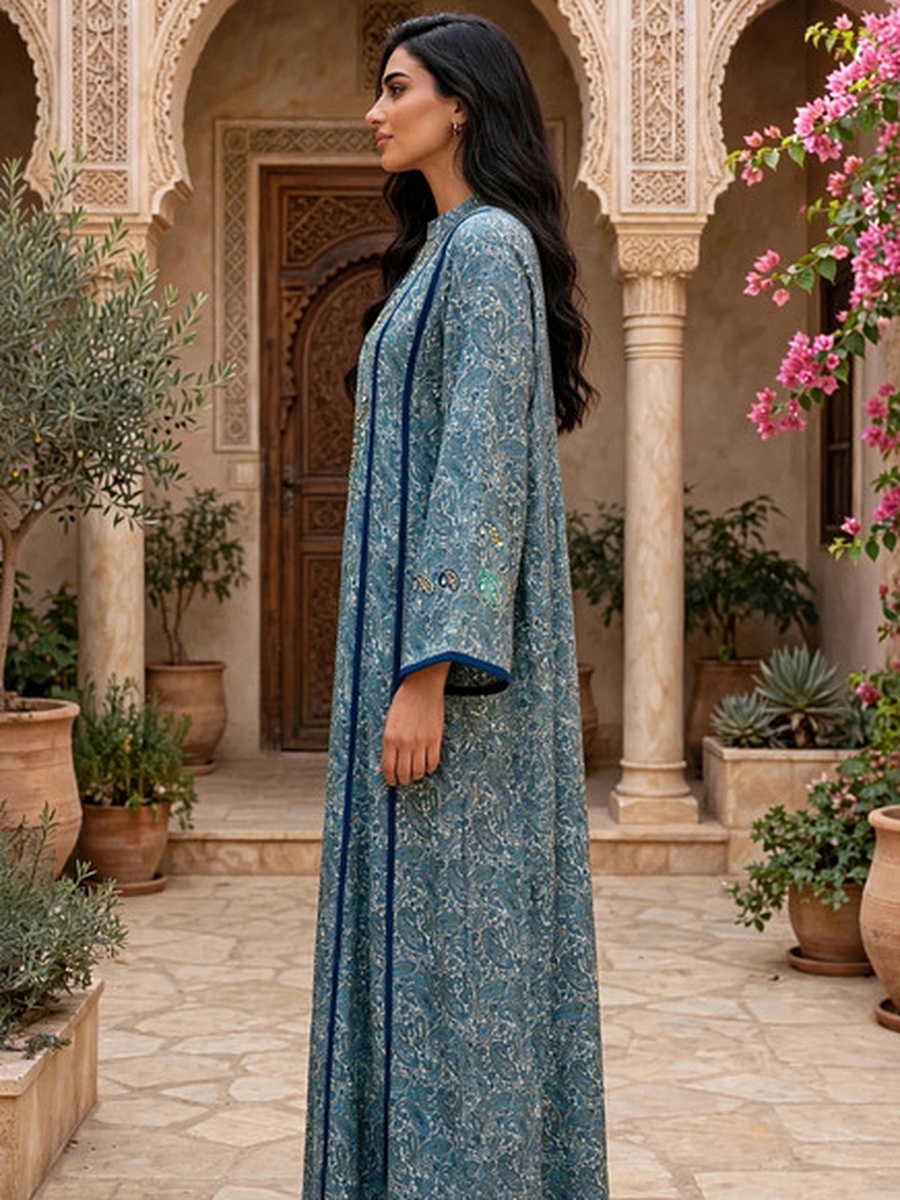 Blue Paisley Print Jalabiya